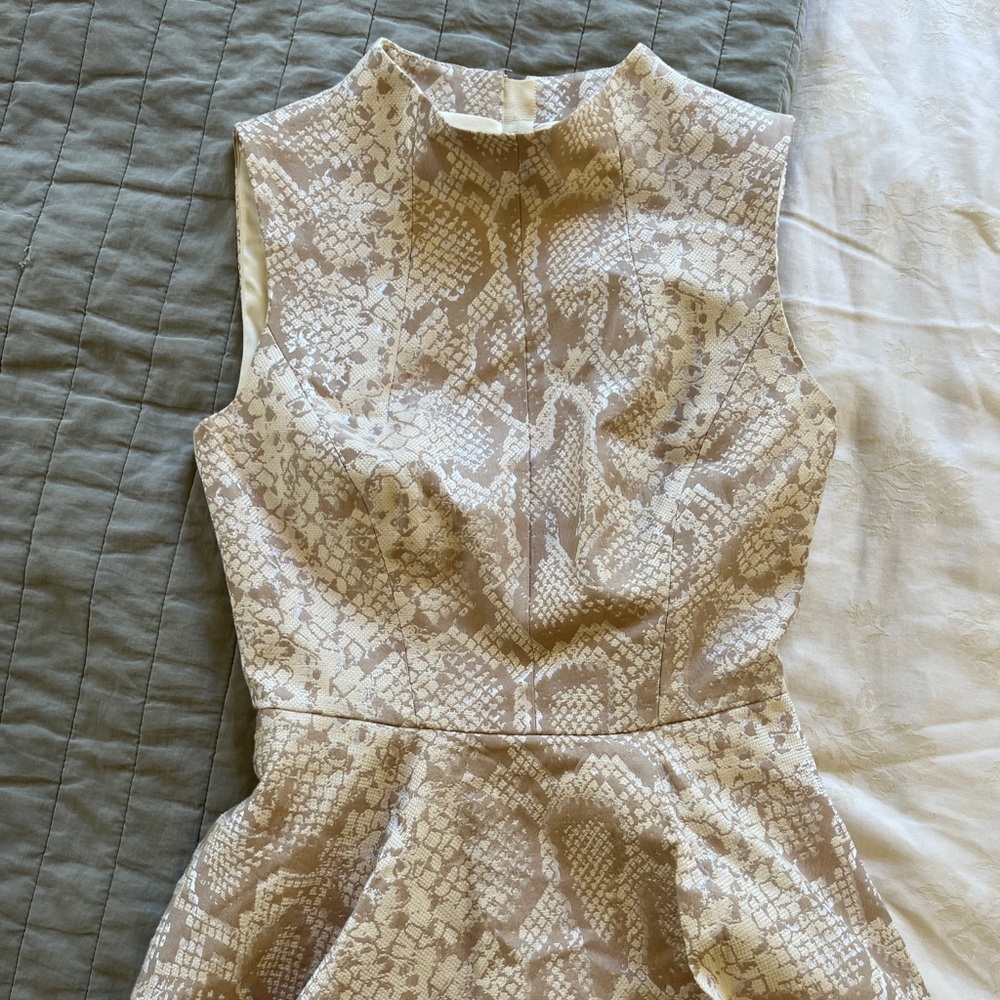 TED BAKER LONDON Azraa Snakeskin Gold & CreamFit And Flare Dress